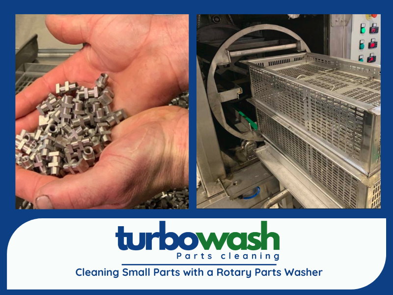 Cleaning small parts with a rotary parts washer